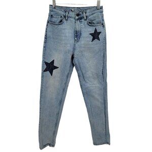 Unemployed denim womens 27 medium wash blue denim star patches skinny jeans